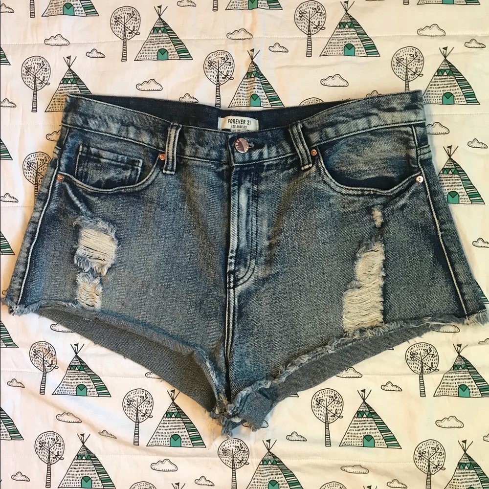 **SOLD** F21 High-Waisted Ripped Denim Shorts